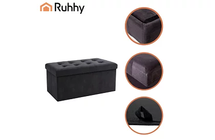 Sametowa składana pufa do przechowywania 76 × 38 × 38 cm – szara