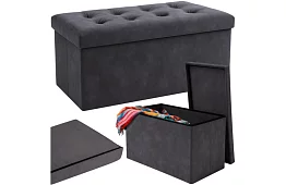 Sametowa składana pufa do przechowywania 76 × 38 × 38 cm – szara