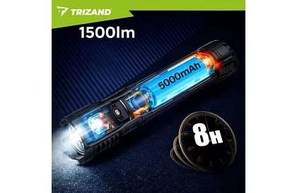 LED ładowalna latarka taktyczna 1500 lm, 5000 mAh