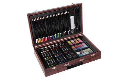 Zestaw do rysowania w drewnianej walizce - 148 elementów