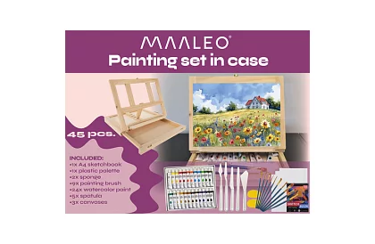 Zestaw artystycznych farb 45 sztuk w drewnianym etui z stojakiem