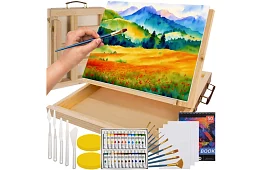 Zestaw artystycznych farb 45 sztuk w drewnianym etui z stojakiem