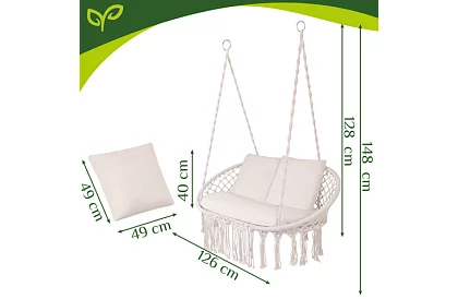 Huśtawka ogrodowa dwuosobowa z poduszkami - do 300 kg
