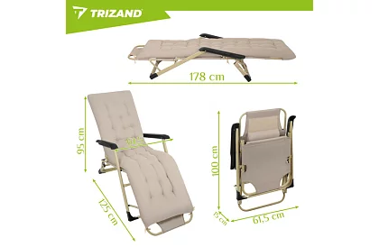 Składane leżaki ogrodowe 3 w 1 z poduszką - beżowe