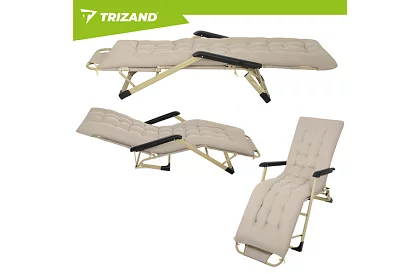 Składane leżaki ogrodowe 3 w 1 z poduszką - beżowe