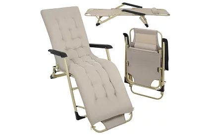 Składane leżaki ogrodowe 3 w 1 z poduszką - beżowe