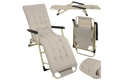 Składane leżaki ogrodowe 3 w 1 z poduszką - beżowe