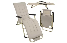 Składane leżaki ogrodowe 3 w 1 z poduszką - beżowe