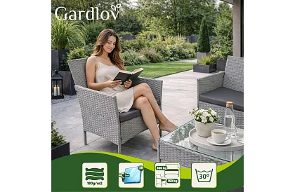 Zestaw mebli ogrodowych – stół, sofa, 2 krzesła – szary