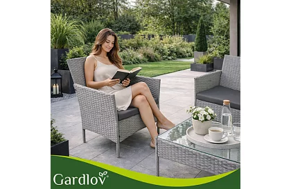 Zestaw mebli ogrodowych – stół, sofa, 2 krzesła – szary