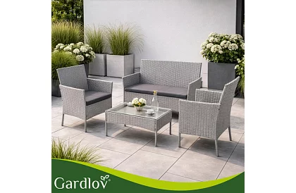 Zestaw mebli ogrodowych – stół, sofa, 2 krzesła – szary