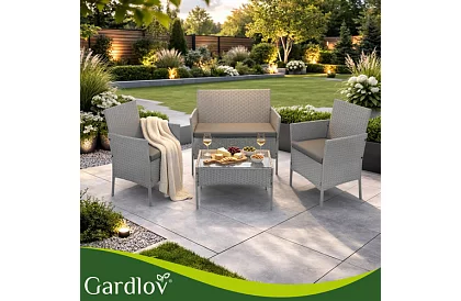 Zestaw mebli ogrodowych – stół, sofa, 2 krzesła – szary