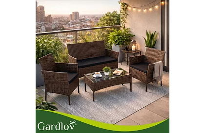 Zestaw mebli ogrodowych – stół, sofa, 2 krzesła – brązowy