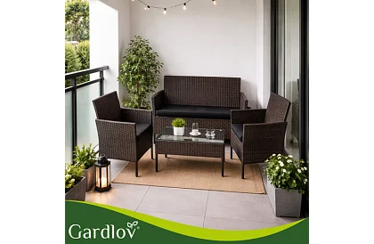 Zestaw mebli ogrodowych – stół, sofa, 2 krzesła – brązowy