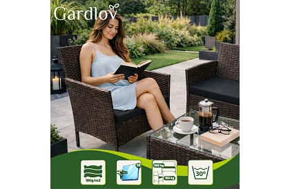 Zestaw mebli ogrodowych – stół, sofa, 2 krzesła – brązowy