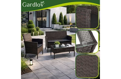 Zestaw mebli ogrodowych – stół, sofa, 2 krzesła – brązowy