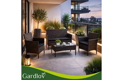 Zestaw mebli ogrodowych – stół, sofa, 2 krzesła – brązowy