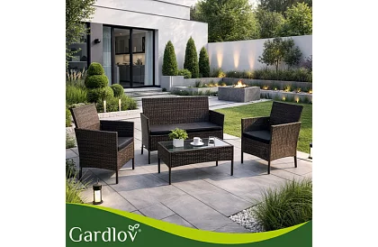 Zestaw mebli ogrodowych – stół, sofa, 2 krzesła – brązowy