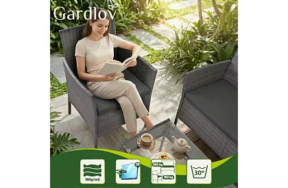 Zestaw mebli ogrodowych – stół, sofa, 2 krzesła – ciemnoszary