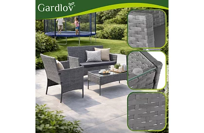 Zestaw mebli ogrodowych – stół, sofa, 2 krzesła – ciemnoszary