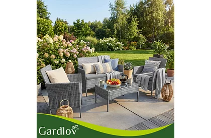 Zestaw mebli ogrodowych – stół, sofa, 2 krzesła – ciemnoszary