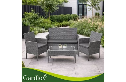 Zestaw mebli ogrodowych – stół, sofa, 2 krzesła – ciemnoszary