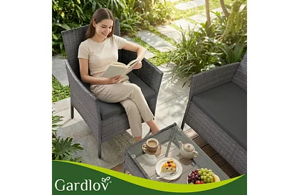 Zestaw mebli ogrodowych – stół, sofa, 2 krzesła – ciemnoszary