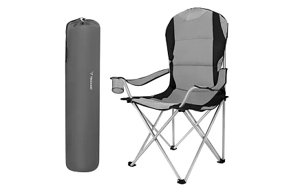 Składane krzesło wędkarskie z podłokietnikami - szaro-czarne