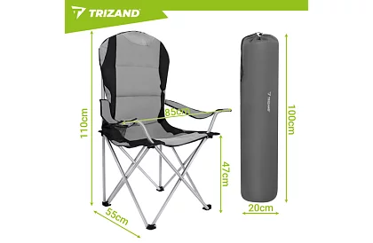Składane krzesło wędkarskie z podłokietnikami - szaro-czarne