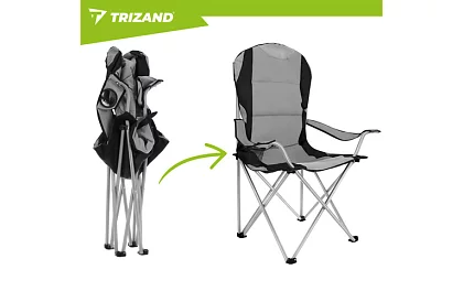 Składane krzesło wędkarskie z podłokietnikami - szaro-czarne
