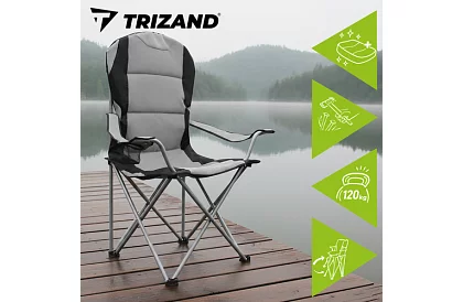 Składane krzesło wędkarskie z podłokietnikami - szaro-czarne