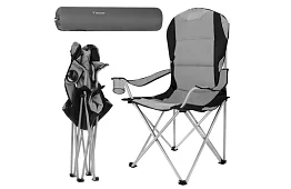 Składane krzesło wędkarskie z podłokietnikami - szaro-czarne