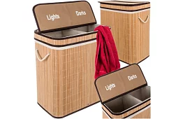 Kosz na pranie z bambusa – dwukomorowy 100 L