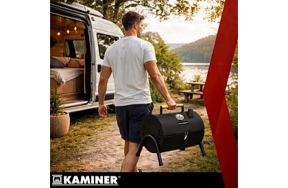 Grill kempingowy na węgiel drzewny – 2 ruszty, termometr