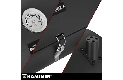 Grill kempingowy na węgiel drzewny – 2 ruszty, termometr