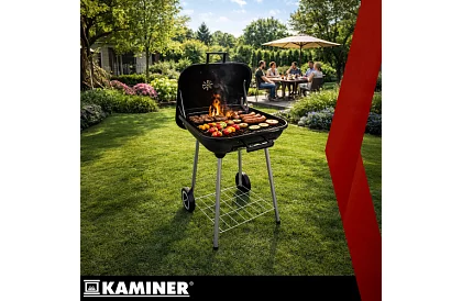 Grill ogrodowy na węgiel drzewny 53 x 77 x 46cm – przenośny na kółkach