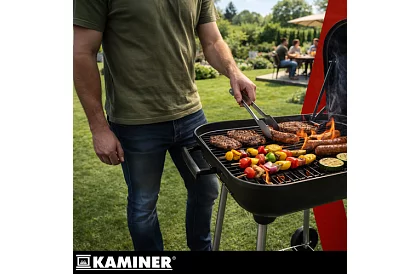 Grill ogrodowy na węgiel drzewny 53 x 77 x 46cm – przenośny na kółkach