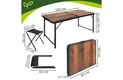 Stół kempingowy składany 120 × 60 cm + 4 krzesła