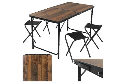 Stół kempingowy składany 120 × 60 cm + 4 krzesła