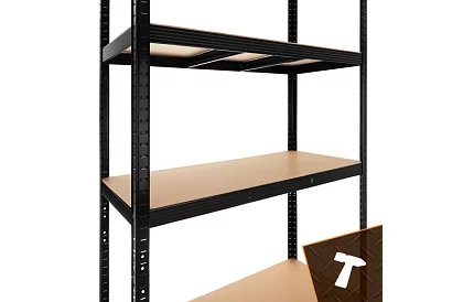 Skladowy czarny regał – 5 półek, 220 × 100 × 45 cm