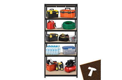 Skladowy czarny regał – 5 półek, 220 × 100 × 45 cm