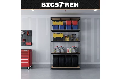 Skladowy czarny regał – 5 półek, 220 × 100 × 45 cm