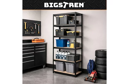 Skladowy czarny regał – 5 półek, 220 × 100 × 45 cm