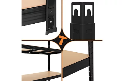 Skladowy czarny regał – 5 półek, 220 × 100 × 45 cm