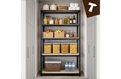 Skladowy czarny regał – 5 półek, 220 × 100 × 45 cm