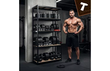 Skladowy czarny regał – 5 półek, 220 × 100 × 45 cm