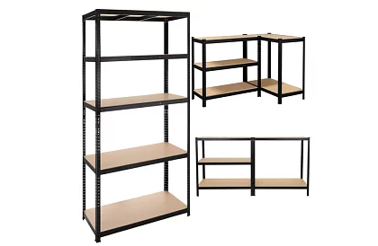 Skladowy czarny regał – 5 półek, 220 × 100 × 45 cm