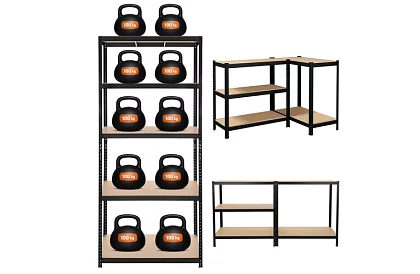 Skladowy czarny regał – 5 półek, 220 × 100 × 45 cm