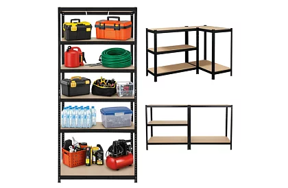 Skladowy czarny regał – 5 półek, 220 × 100 × 45 cm