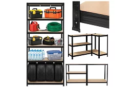 Skladowy czarny regał – 5 półek, 220 × 100 × 45 cm